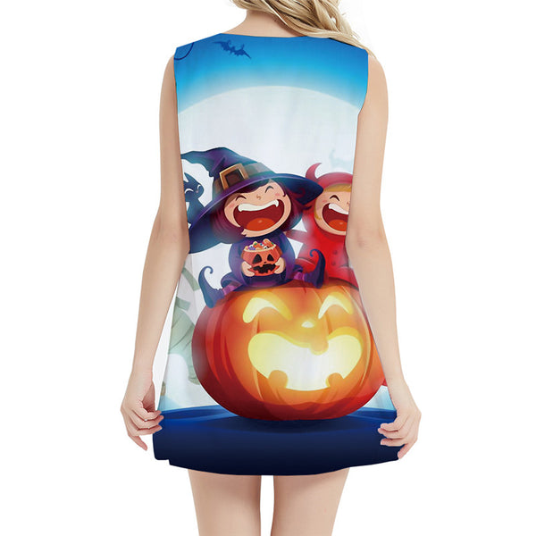 
Halloween Dress Women Pumpkin Tank Cartoon Short Moon Vestido Sexy Happy 3d Print Womens Clothing Vintage
                