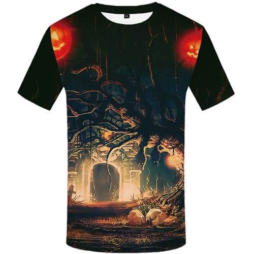 Halloween T shirts Men Pumpkin T-shirts Graphic Tree Tshirt Anime Castle Tshirts Novelty Short Sleeve T shirts Men/women Tee - KYKU