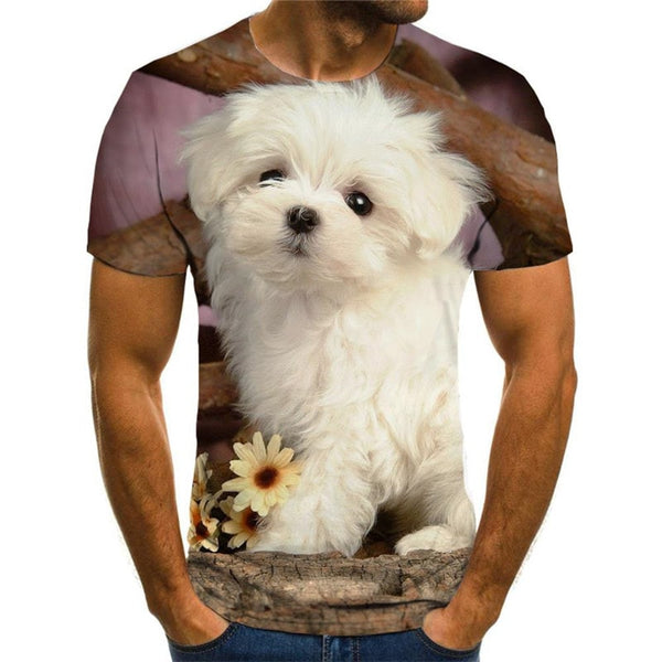 Little White dog tshirts Casual Puppy Cute Pets art costume man Casual big Smart dogs