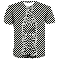Geometric T-shirt Men Abstract T-shirts Graphic Bottle Tshirts Cool Black And White T shirts Funny Leisure Tshirt Printed - KYKU