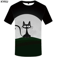 Cat T shirt Men Animal Tshirt Anime Moon T-shirt 3d Black Tshirts Print Harajuku T shirts Funny Mens Clothing Hip hop Unisex - KYKU