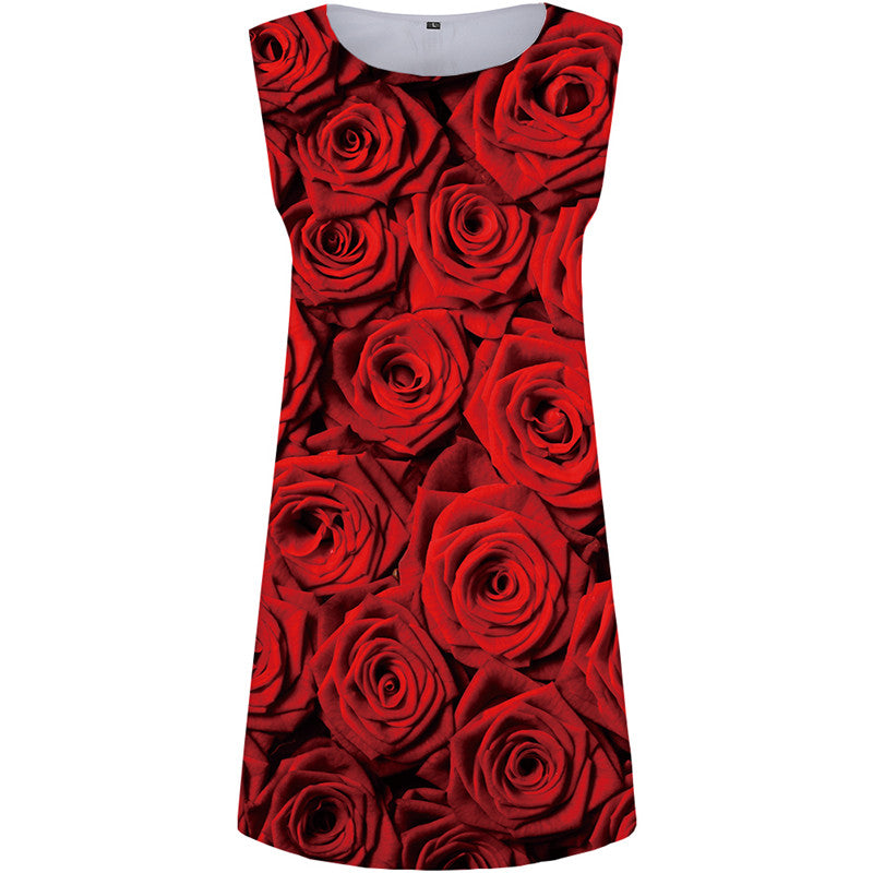 
Rose Dress Women Flower Party Red Short Harajuku Beach Womens Clothing Summer
                