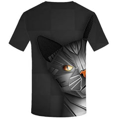Cat T shirts Men Metal Tshirts Casual Gray Tshirt Printed Animal Tshirts Novelty Gothic T-shirts 3d Short Sleeve Punk Rock Mens - KYKU