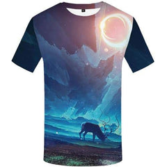 Deer T shirts Men Graffiti Shirt Print Animal Tshirt Printed Harajuku T-shirts Graphic Moon T shirts Funny Short Sleeve - KYKU