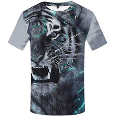 Tiger T shirts Men Gray Tshirts Casual Animal T-shirts 3d Gray Tshirt Printed Cartoon Tshirt Anime Short Sleeve Punk Rock Men - KYKU