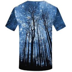 Galaxy T-shirt Men Space Tshirt Anime Forest Tshirts Novelty Blue Tshirt Printed Gothic T-shirts Graphic Short Sleeve T shirts - KYKU