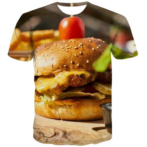 Food T shirts Men Hamburger Tshirts Casual Funny T shirts Funny Cartoon Shirt Print Harajuku Tshirt Printed Short Sleeve Hip hop - KYKU