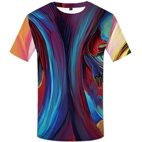 Psychedelic T-shirt Men Colorful T shirts Funny Skull T-shirts Graphic Rainbow Shirt Print Harajuku Tshirt Anime Short Sleeve - KYKU