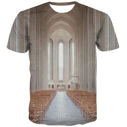 Church T shirts Men Jesus T-shirts 3d Christian Tshirts Cool Peace Tshirts Novelty Building Shirt Print Short Sleeve Full Print - KYKU