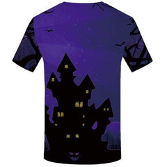 Halloween T shirts Men Party T-shirts Graphic Castle Tshirts Novelty Blue T-shirts 3d Short Sleeve Hip hop Men women Tee Top - KYKU