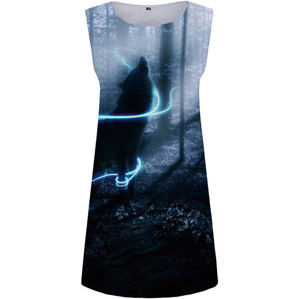 Wolf Dress Women Forest Tank Animal Party Lightning Sundress Black Ladies Dresses Womens Clothing Tassel