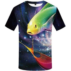 Fish T shirts Men Space Galaxy T-shirts 3d Colorful Tshirts Cool Nebula T-shirts Graphic Animal Tshirts Novelty Short Sleeve - KYKU