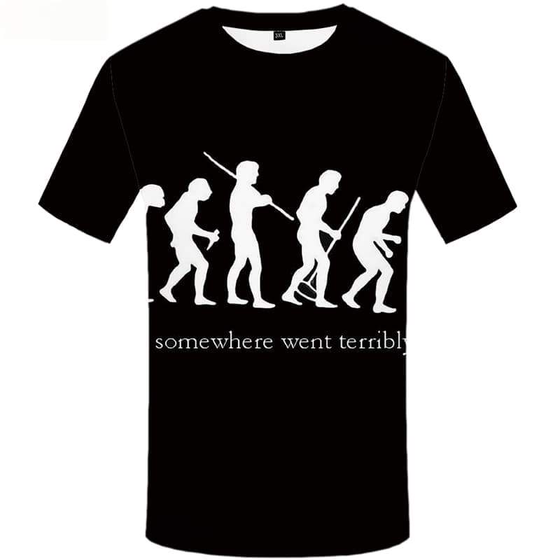 
Character T shirts Men Evolution Tshirts Novelty Black Shirt Print Short Sleeve Hip hop Men/women Tee Top Slim O-Neck
                