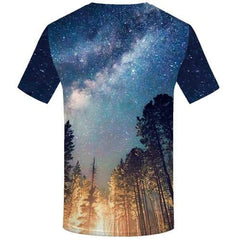 Galaxy Space T shirts Men Forest Tshirts Cool Nebula T-shirts 3d Aurora Tshirts Novelty Colorful T shirts Funny Short Sleeve - KYKU