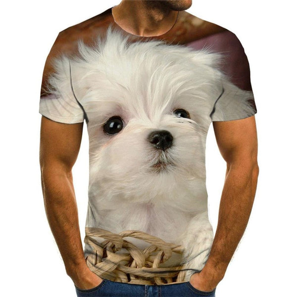 t shirt Little White dog Puppy Cute Pets Casual shirt 3D Casual big Smart dogs man art costume