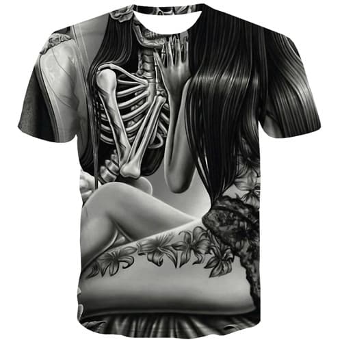 Skull T-shirt Men Skeleton T-shirts 3d Black And White Shirt Print Punk Tshirts Novelty Rock Tshirts Cool Short Sleeve Punk Rock - KYKU