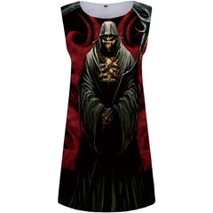 Skull Dress Women Grim Reaper Office Cosplay Vestido Sexy Metal Short Black Korean Style Womens Clothing Casual