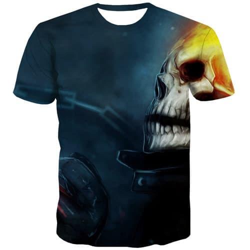 Skull T-shirt Men Flame Tshirts Cool Graffiti T-shirts Graphic Punk Rock Tshirt Printed Hip Hop Tshirt Anime Short Sleeve - KYKU
