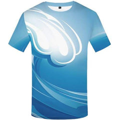 Wave T-shirt Men Cartoon Tshirts Novelty Harajuku Tshirt Printed Blue Shirt Print Short Sleeve Fashion Men New O-neck O-Neck - KYKU