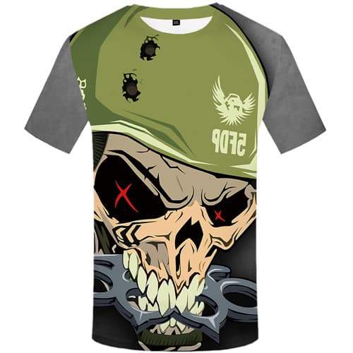 Skull T-shirt Men Military Tshirts Novelty Metal Tshirts Casual Cartoon T-shirts Graphic War Tshirt Anime Short Sleeve - KYKU