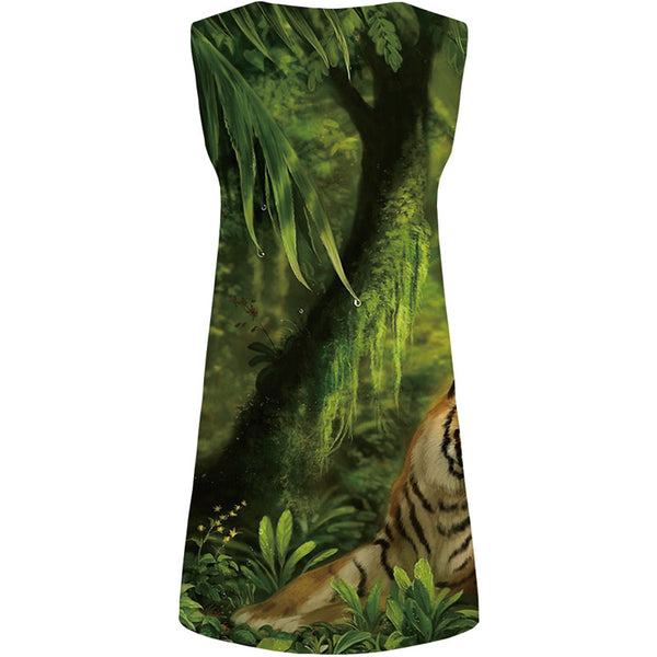 
Tiger Dress Women Animal Tank Forest Party Leaf Korean Style Green Sundress Womens Clothing Casual
                