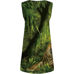 Tiger Dress Women Animal Tank Forest Party Leaf Korean Style Green Sundress Womens Clothing Casual