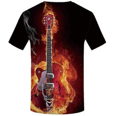 Flame T-shirt Men Music Tshirt Anime Guitar T shirts Funny Metal T-shirts Graphic Gothic Tshirts Casual Short Sleeve summer Mens - KYKU