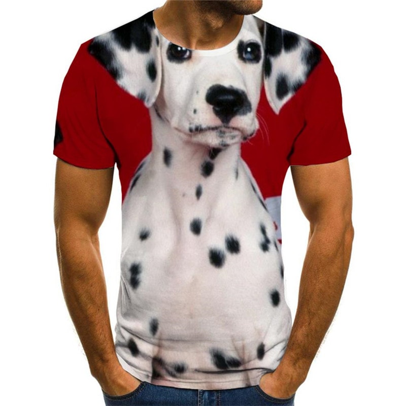 
dog t shirt Puppy Cute animal tee top Casual big Smart dogs art costume men's
                