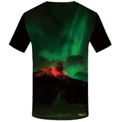 Northern Lights T-shirt Men Aurora Shirt Print Fire T-shirts 3d Mountain Tshirts Casual Gothic T shirts Funny Short Sleeve - KYKU
