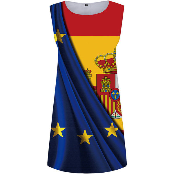 Spanish Flag Dress Women Star Boho King 3d Print Colorful Office Womens Clothing Vintage