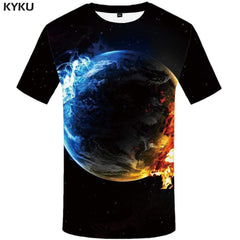 Galaxy Space T-shirts Men Earth Tshirts Print Flame T shirts Funny Black Tshirt Anime Yinyang T-shirt 3d Mens Fashion Hip hop - KYKU