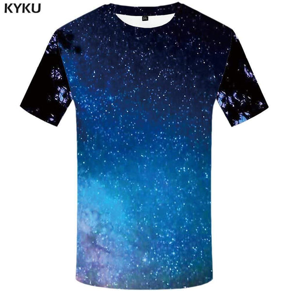 Galaxy T-shirts Men Space T-shirt 3d Harajuku Tshirt Anime Blue Tshirts Print Nebula T shirts Funny Mens Fashion Casual Unisex - KYKU